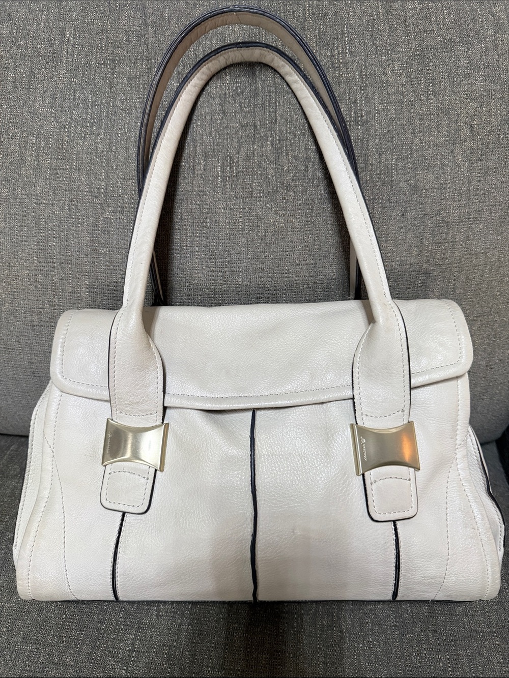 Cream Leather Tote with Leopard-Print Interior
